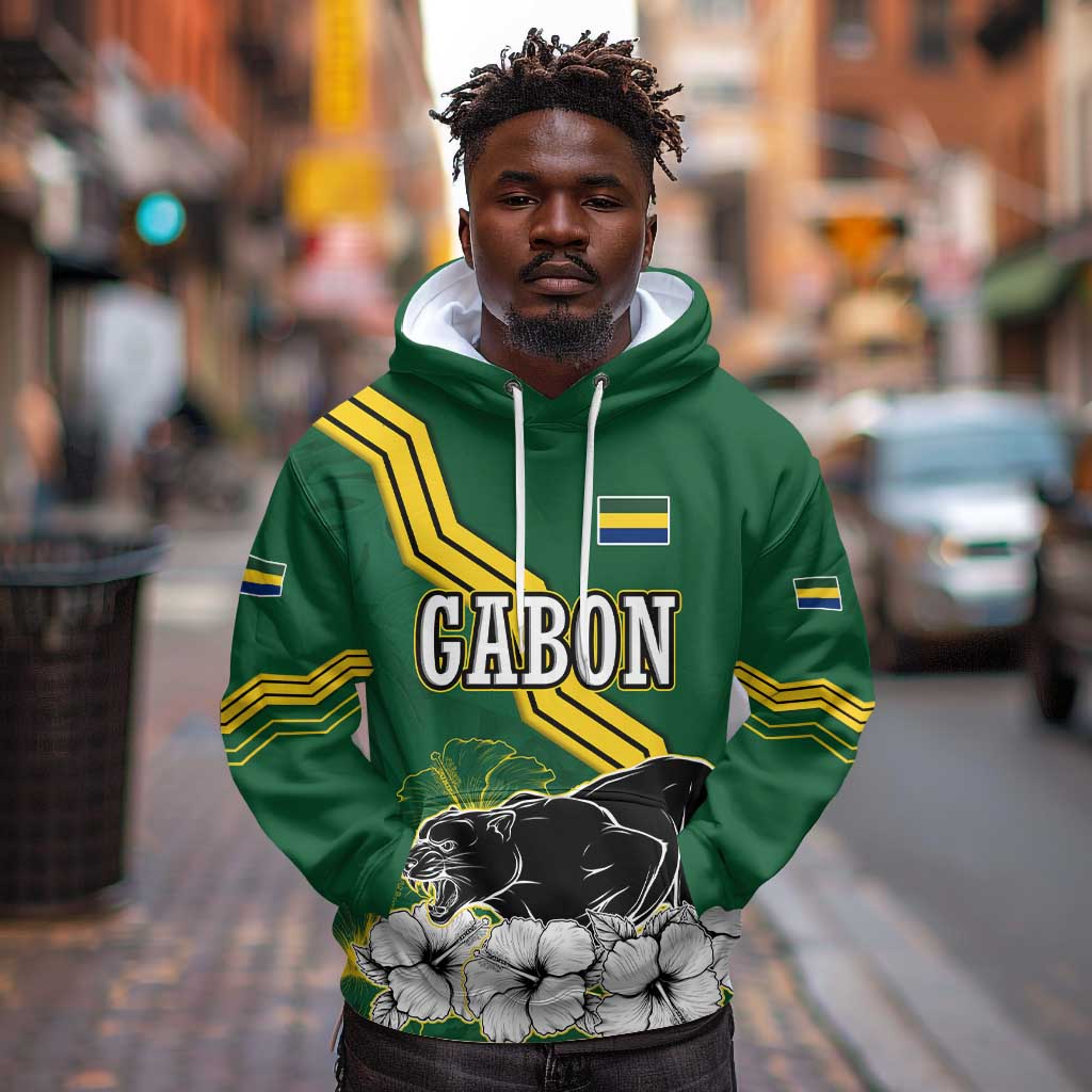 Gabon Hoodie - Black Panther Graphic and Hibiscus Flower Design in National Colors