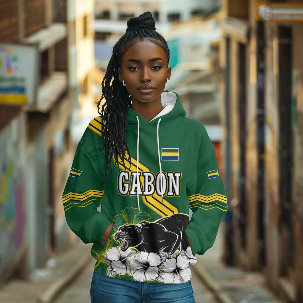 Gabon Hoodie - Black Panther Graphic and Hibiscus Flower Design in National Colors