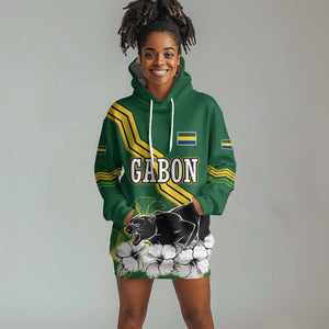 Gabon Hoodie Dress - Black Panther Graphic and Hibiscus Flower Design in National Colors
