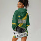 Gabon Hoodie Dress - Black Panther Graphic and Hibiscus Flower Design in National Colors