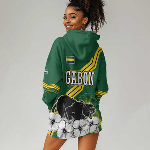 Gabon Hoodie Dress - Black Panther Graphic and Hibiscus Flower Design in National Colors