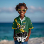 Gabon Kid Hawaiian Shirt - Black Panther Graphic and Hibiscus Flower Design in National Colors