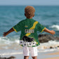 Gabon Kid Hawaiian Shirt - Black Panther Graphic and Hibiscus Flower Design in National Colors