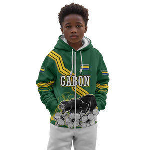 Gabon Kid Hoodie - Black Panther Graphic and Hibiscus Flower Design in National Colors