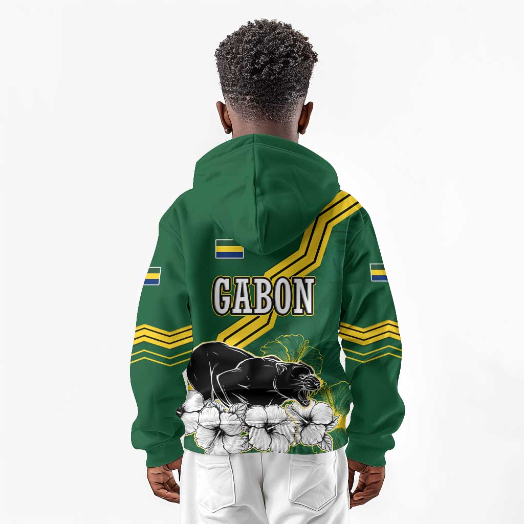 Gabon Kid Hoodie - Black Panther Graphic and Hibiscus Flower Design in National Colors