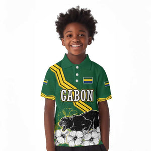 Gabon Kid Polo Shirt - Black Panther Graphic and Hibiscus Flower Design in National Colors