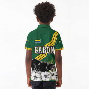 Gabon Kid Polo Shirt - Black Panther Graphic and Hibiscus Flower Design in National Colors