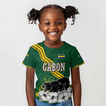 Gabon Kid T shirt - Black Panther Graphic and Hibiscus Flower Design in National Colors
