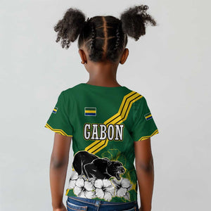 Gabon Kid T shirt - Black Panther Graphic and Hibiscus Flower Design in National Colors