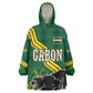 Gabon Kid Wearable Blanket Hoodie - Black Panther Graphic and Hibiscus Flower Design in National Colors