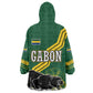 Gabon Kid Wearable Blanket Hoodie - Black Panther Graphic and Hibiscus Flower Design in National Colors