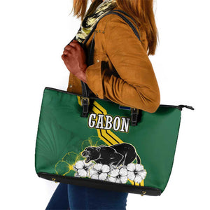 Gabon Leather Tote Bag - Black Panther Graphic and Hibiscus Flower Design in National Colors