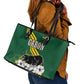 Gabon Leather Tote Bag - Black Panther Graphic and Hibiscus Flower Design in National Colors