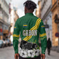 Gabon Long Sleeve Button Shirt - Black Panther Graphic and Hibiscus Flower Design in National Colors