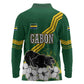 Gabon Long Sleeve Polo Shirt - Black Panther Graphic and Hibiscus Flower Design in National Colors