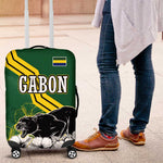 Gabon Luggage Cover - Black Panther Graphic and Hibiscus Flower Design in National Colors