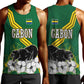 Gabon Men Tank Top - Black Panther Graphic and Hibiscus Flower Design in National Colors