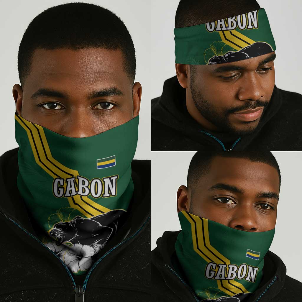 Gabon Neck Gaiter - Black Panther Graphic and Hibiscus Flower Design in National Colors TS04