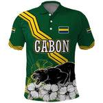 Gabon Polo Shirt - Black Panther Graphic and Hibiscus Flower Design in National Colors