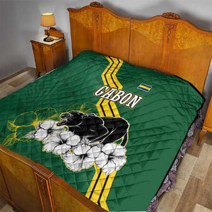 Gabon Quilt - Black Panther Graphic and Hibiscus Flower Design in National Colors