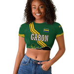 Gabon Raglan Cropped T shirt - Black Panther Graphic and Hibiscus Flower Design in National Colors