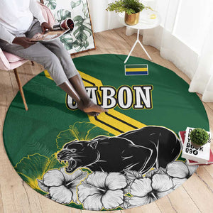 Gabon Round Carpet - Black Panther Graphic and Hibiscus Flower Design in National Colors