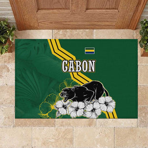 Gabon Rubber Doormat - Black Panther Graphic and Hibiscus Flower Design in National Colors