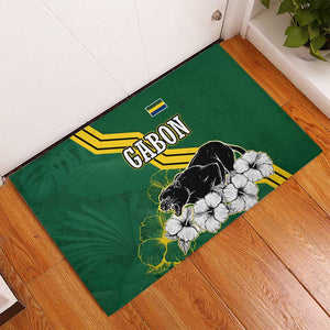 Gabon Rubber Doormat - Black Panther Graphic and Hibiscus Flower Design in National Colors