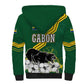 Gabon Sherpa Hoodie - Black Panther Graphic and Hibiscus Flower Design in National Colors