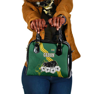 Gabon Shoulder Handbag - Black Panther Graphic and Hibiscus Flower Design in National Colors