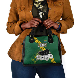 Gabon Shoulder Handbag - Black Panther Graphic and Hibiscus Flower Design in National Colors
