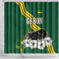 Gabon Shower Curtain - Black Panther Graphic and Hibiscus Flower Design in National Colors