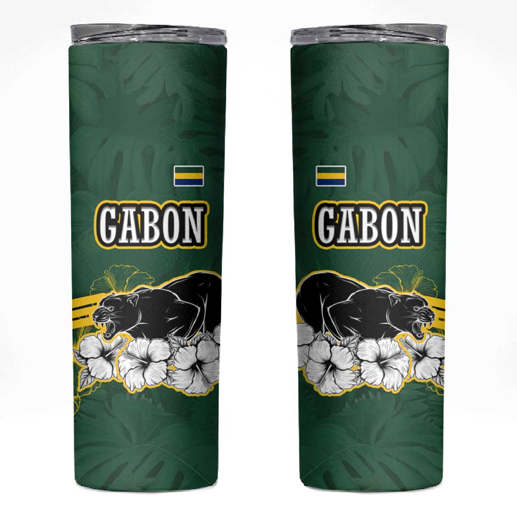 Gabon Skinny Tumbler - Black Panther Graphic and Hibiscus Flower Design in National Colors