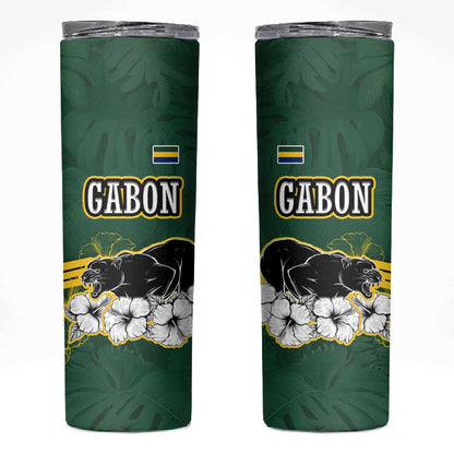 Gabon Skinny Tumbler - Black Panther Graphic and Hibiscus Flower Design in National Colors