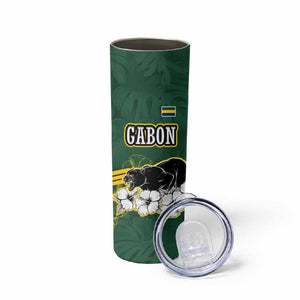 Gabon Skinny Tumbler - Black Panther Graphic and Hibiscus Flower Design in National Colors