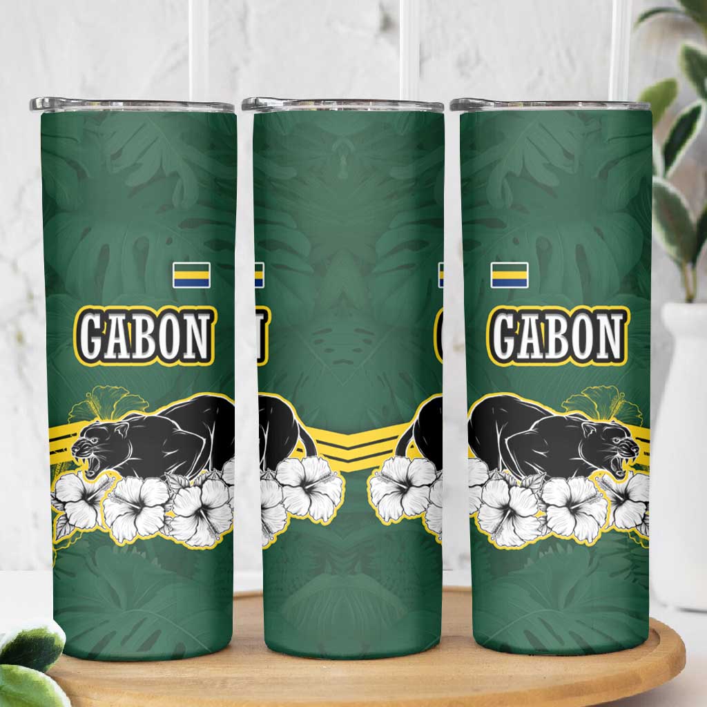 Gabon Skinny Tumbler - Black Panther Graphic and Hibiscus Flower Design in National Colors