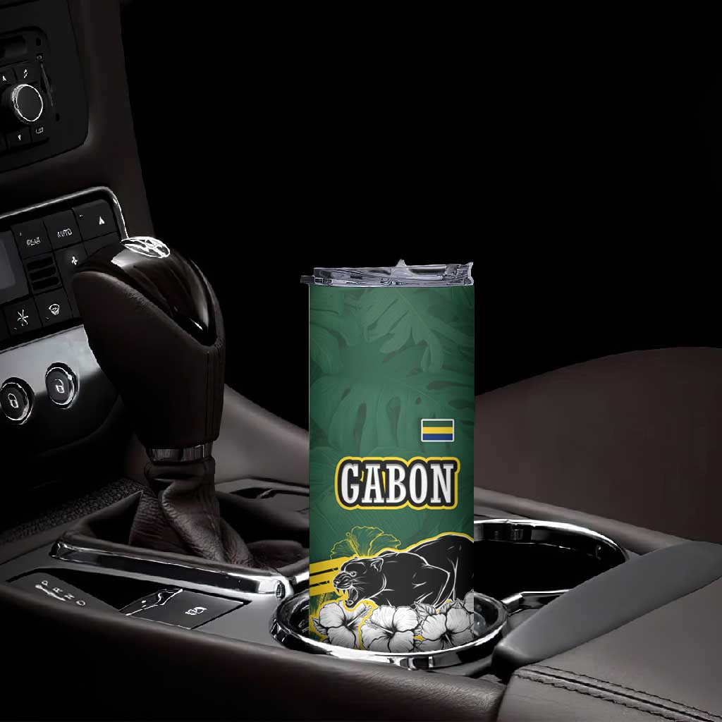 Gabon Skinny Tumbler - Black Panther Graphic and Hibiscus Flower Design in National Colors