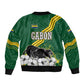 Gabon Sleeve Zip Bomber Jacket - Black Panther Graphic and Hibiscus Flower Design in National Colors