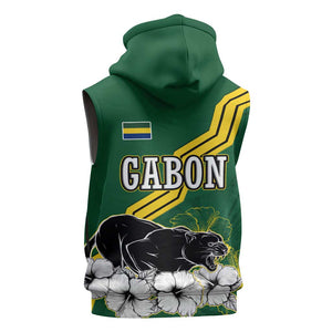 Gabon Sleeveless Hoodie - Black Panther Graphic and Hibiscus Flower Design in National Colors - African Pride