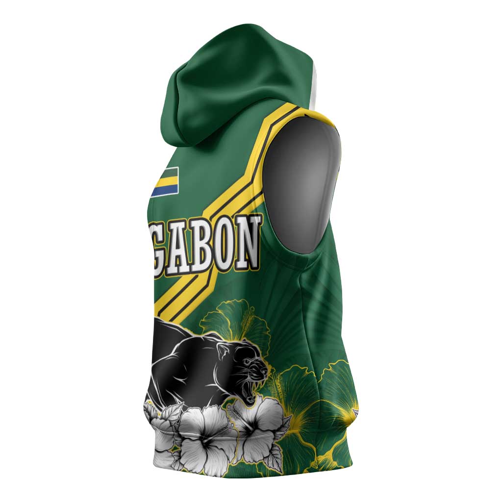 Gabon Sleeveless Hoodie - Black Panther Graphic and Hibiscus Flower Design in National Colors - African Pride
