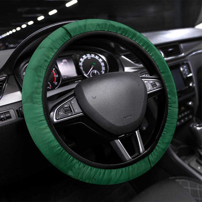 Gabon Steering Wheel Cover - Black Panther Graphic and Hibiscus Flower Design in National Colors