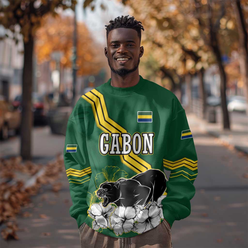 Gabon Sweatshirt - Black Panther Graphic and Hibiscus Flower Design in National Colors
