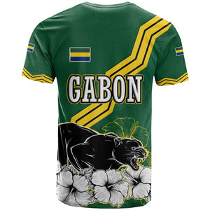 Gabon T shirt - Black Panther Graphic and Hibiscus Flower Design in National Colors
