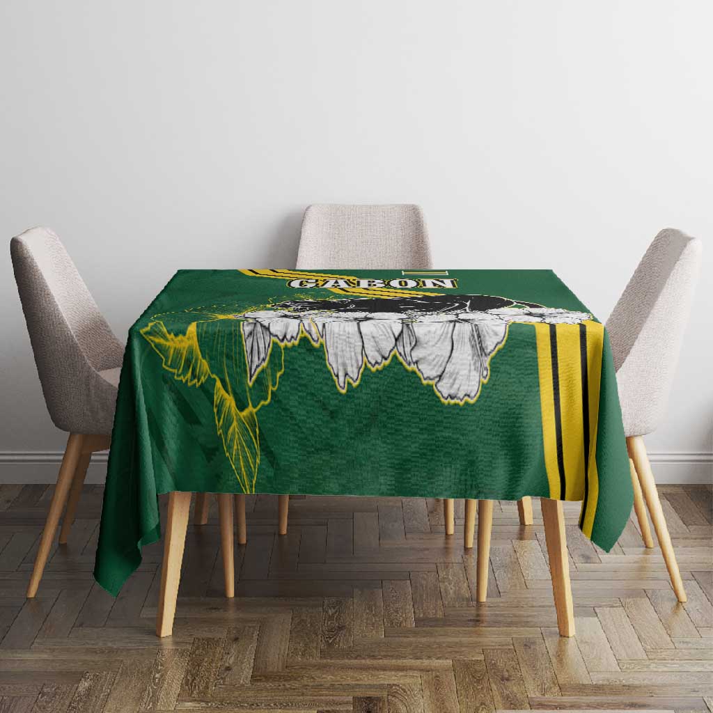 Gabon Tablecloth - Black Panther Graphic and Hibiscus Flower Design in National Colors