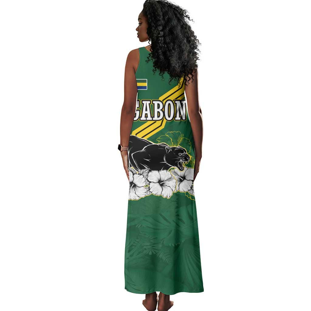 Gabon Tank Maxi Dress - Black Panther Graphic and Hibiscus Flower Design in National Colors