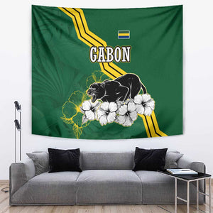 Gabon Tapestry - Black Panther Graphic and Hibiscus Flower Design in National Colors