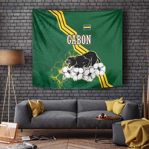Gabon Tapestry - Black Panther Graphic and Hibiscus Flower Design in National Colors