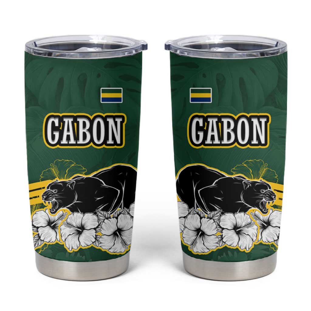 Gabon Tumbler Cup - Black Panther Graphic and Hibiscus Flower Design in National Colors