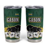 Gabon Tumbler Cup - Black Panther Graphic and Hibiscus Flower Design in National Colors