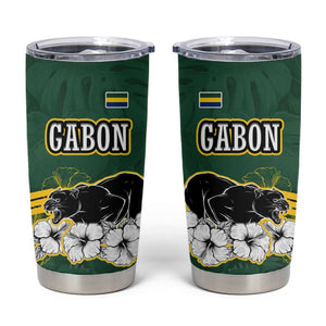 Gabon Tumbler Cup - Black Panther Graphic and Hibiscus Flower Design in National Colors